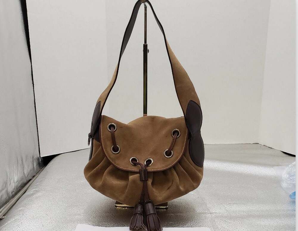 Moschino Cheap and Chic Brown Suede Leather Trim Drawstring Shoulder Bag - Picture 9 of 9